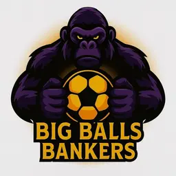 Big Balls Bankers logo: a purple gorilla gripping a gold football